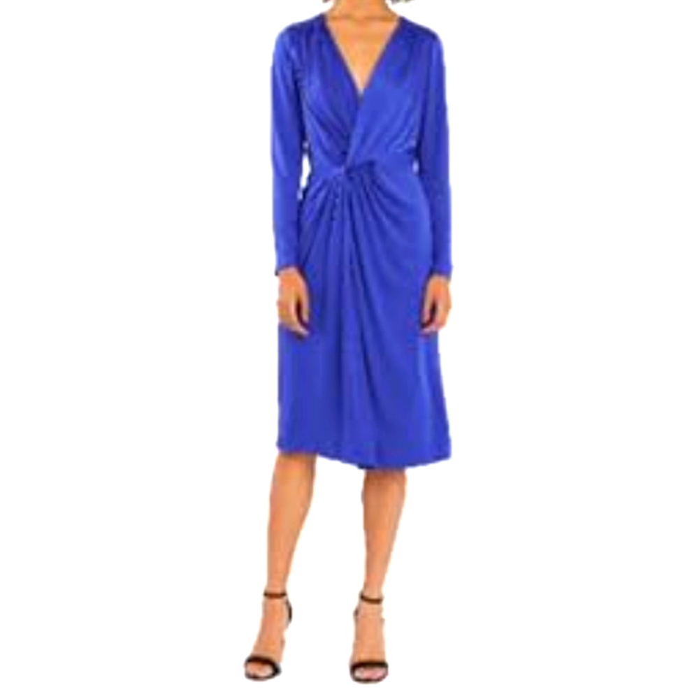 Maggy London Long Sleeve V-neck Midi Dress Blue Size 4P